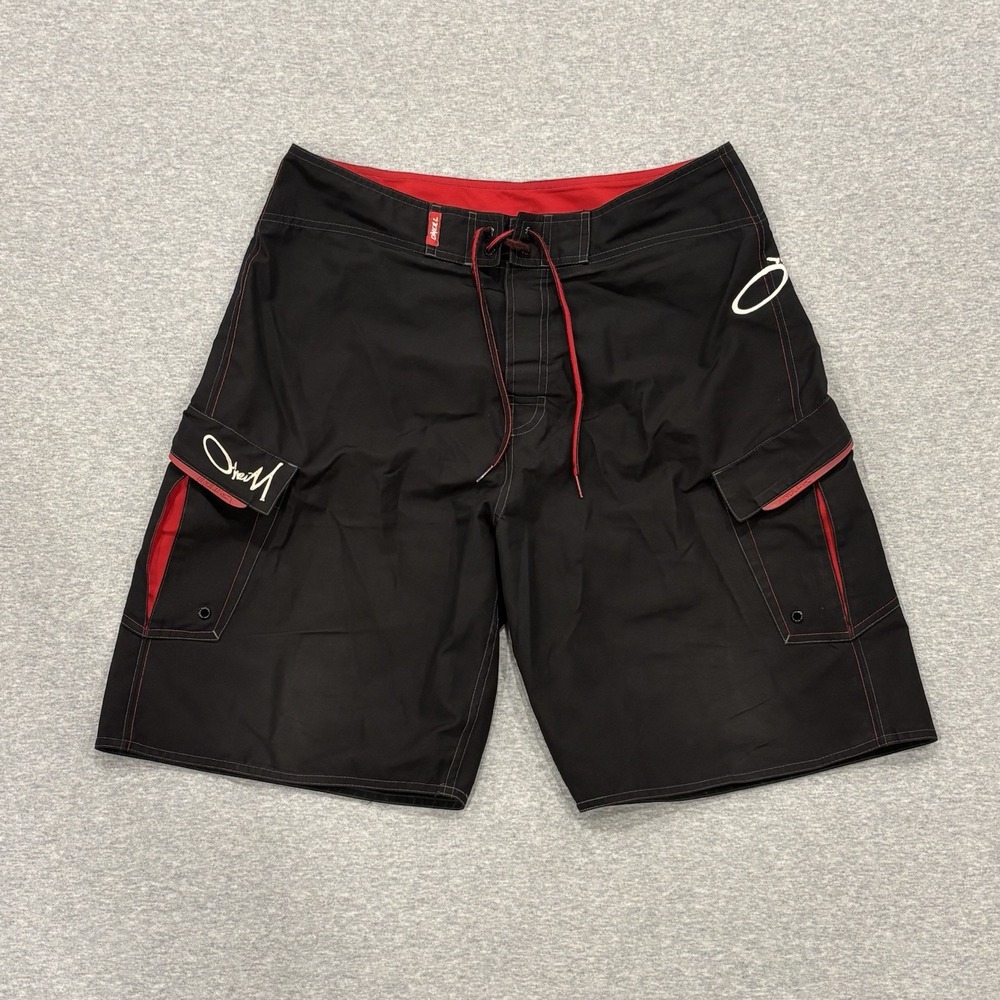 Vintage Y2K O'Neill Cargo Board Shorts Men's Size 34 Black Red Surf Wear 2000s